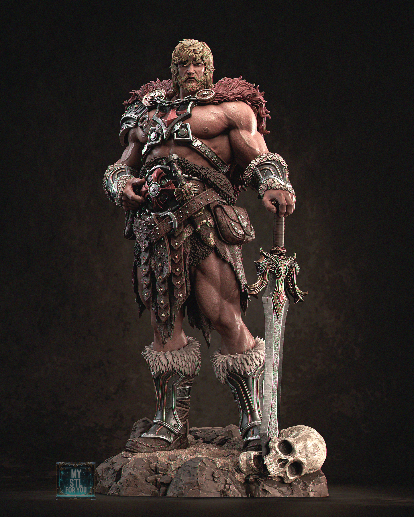 He‑Man Barbarian Hero Statue STL – 1/6 & 1/9 Scale, Presupported + Uncut
