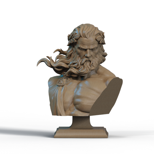 Zeus Bust – 3D Printable STL Files | Shoulder & No-Shoulder Versions | 1/4, 1/6, 1/9 Scale
