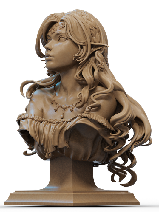 Elf Princess Bust 3D Print File: Exquisite 1/6 & 1/12 Scale STL Collectible