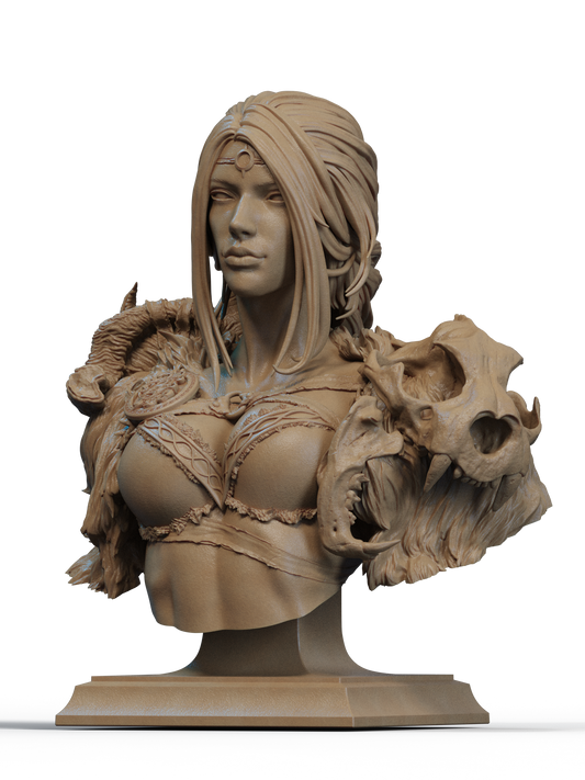 Barbarian Queen Bust 3D Print File: Epic 1/6 & 1/9 Scale STL Collectible