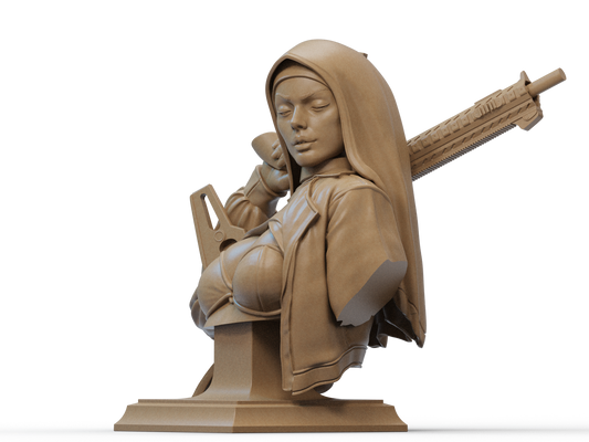 Nun with Gun Bust 3D Print File: Detailed 1/6 & 1/12 Scale STL Collectible