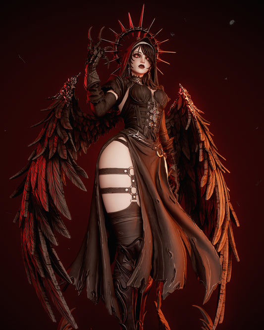 Corrupted Nun Dark Angel Statue STL – Gothic Fantasy 3D Print Model (1/6 & 1/9 Scale