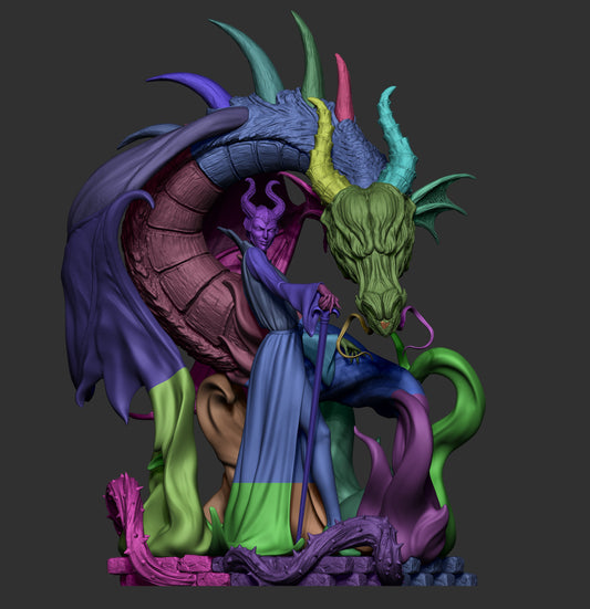Maleficent (Mistress of All Evil) 3D Print Model - Dragon & Magic STL - Multi-Scale, Pre-Supported & Uncut Files