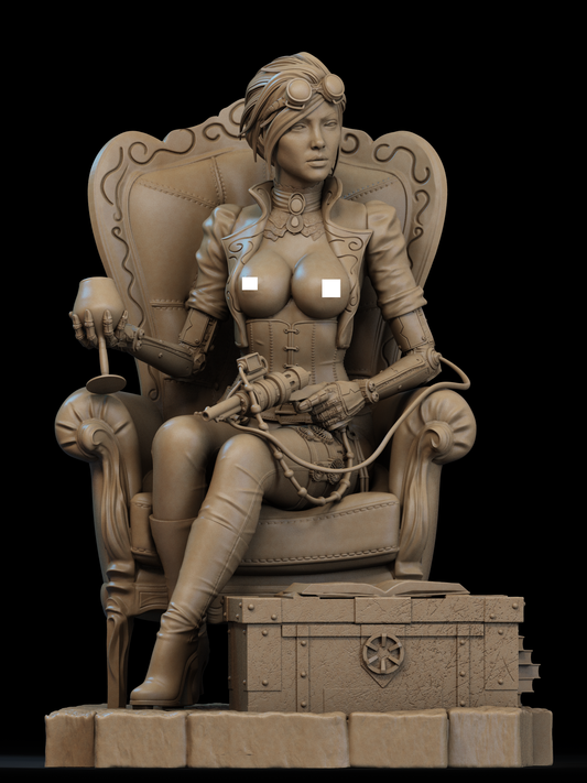NSFW Lady Mechanika 3D STL – Steampunk Seductress 3D Printable Model for Resin Printing (1/6, 1/9, 1/9 Uncut)