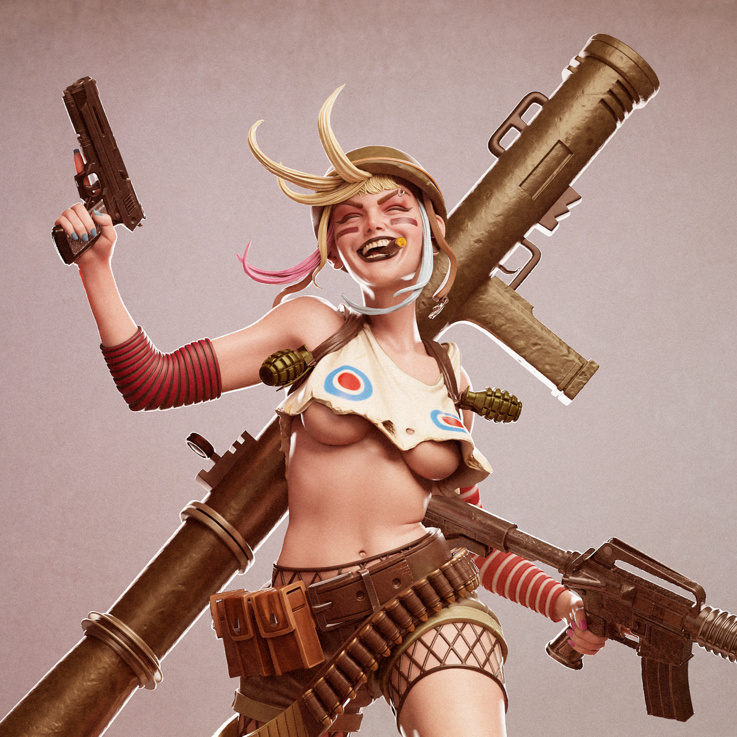 Tank Girl – Punk Action 3D STL Figure | 1/6 Split, 1/6 Pre-Supported, 1/9 Split & 1/9 Uncut