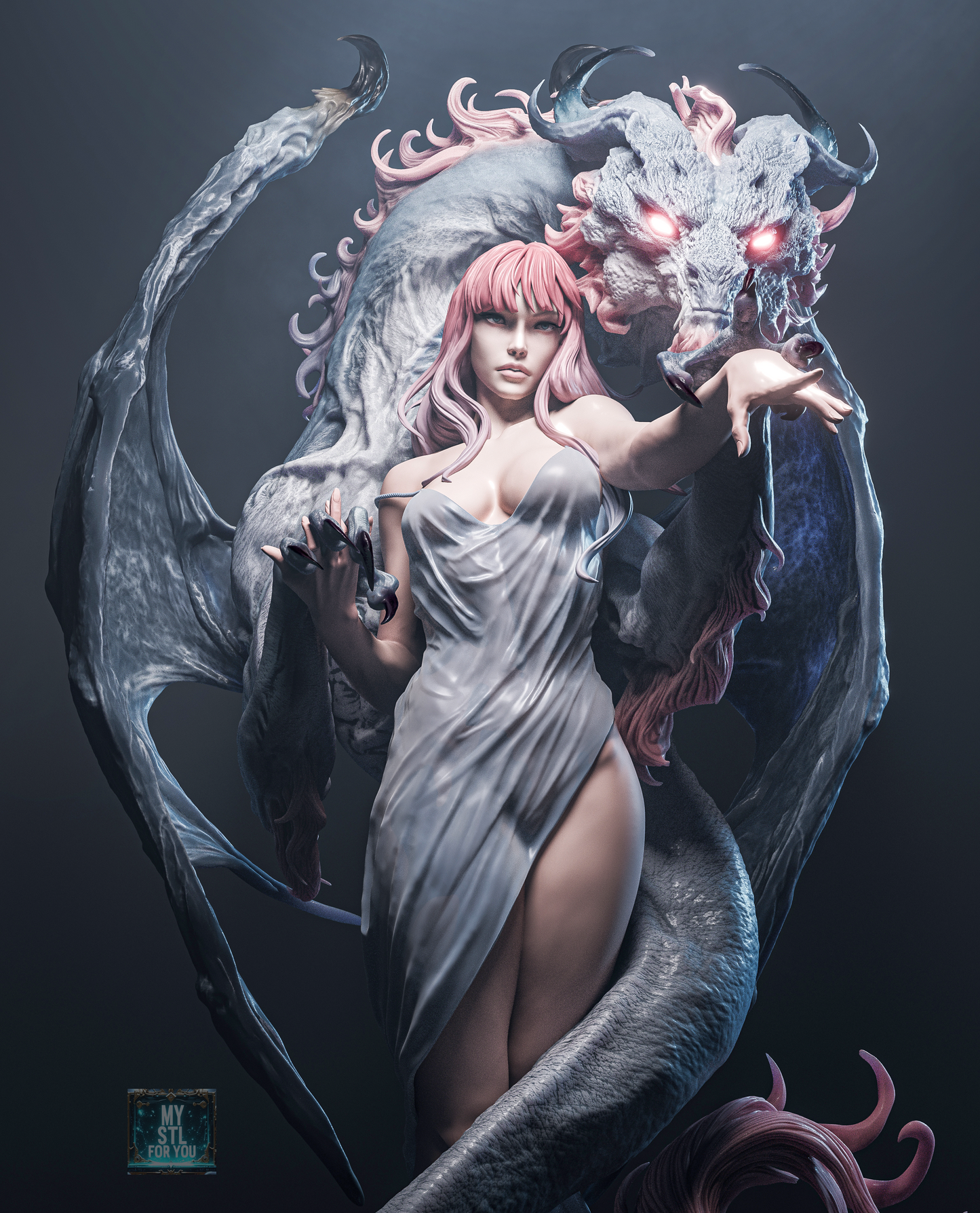 Dragon Lady & Dragon Statue STL – 1/6 & 1/9 Scale, Presupported + Uncut