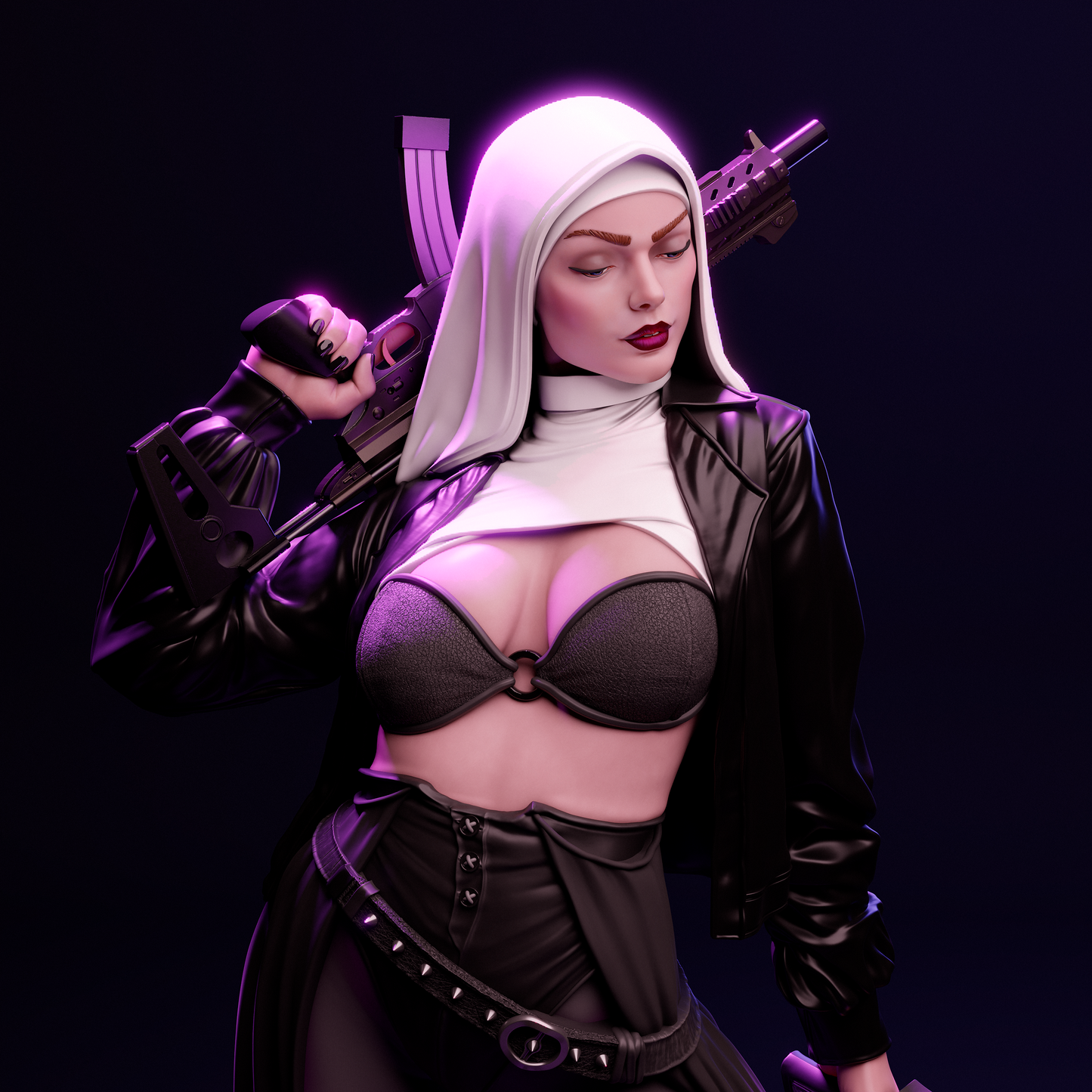Nun with a Gun 3D Model STL File – Dark Fantasy 3D Printable Figurine