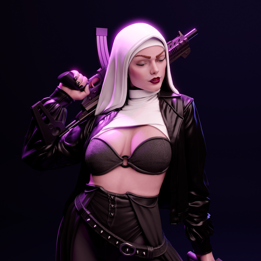 Nun with a Gun 3D Model STL File – Dark Fantasy 3D Printable Figurine
