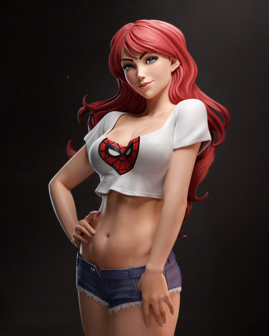 Mary Jane Watson (Marvel Comics) 3D Print File: Casual Fan Art STL - 1:4, 1:6, 1:9, 1:12 Scale Options - Ready-to-Print, Split, Pre-Supported & Uncut