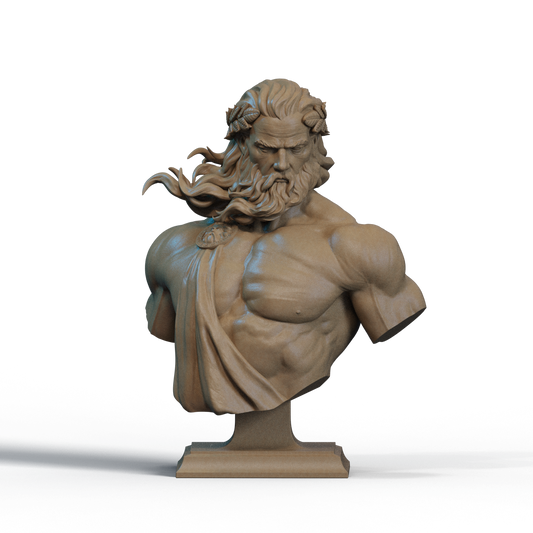 Zeus Bust – 3D Printable STL Files | Shoulder & No-Shoulder Versions | 1/4, 1/6, 1/9 Scale
