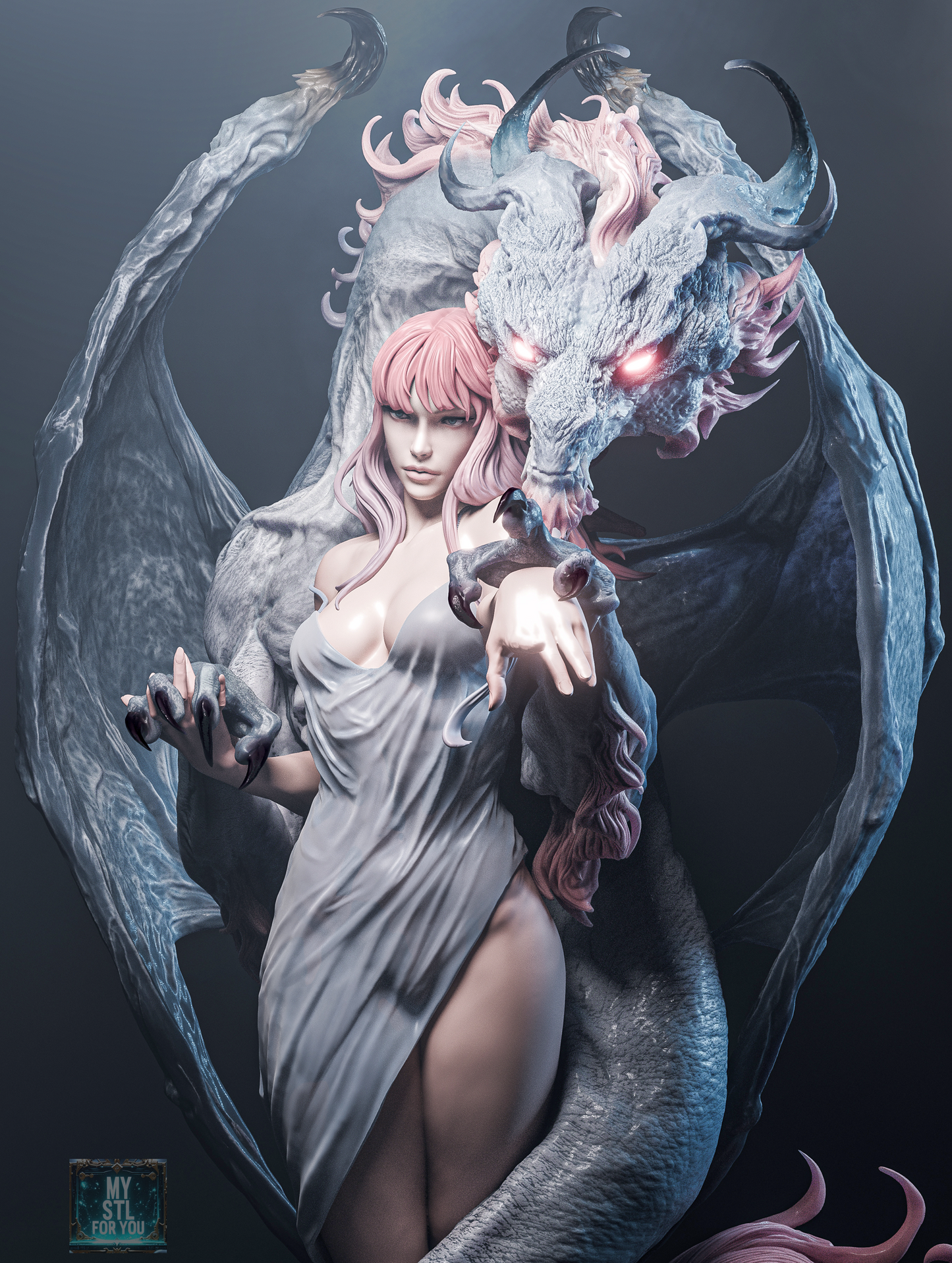 Dragon Lady & Dragon Statue STL – 1/6 & 1/9 Scale, Presupported + Uncut