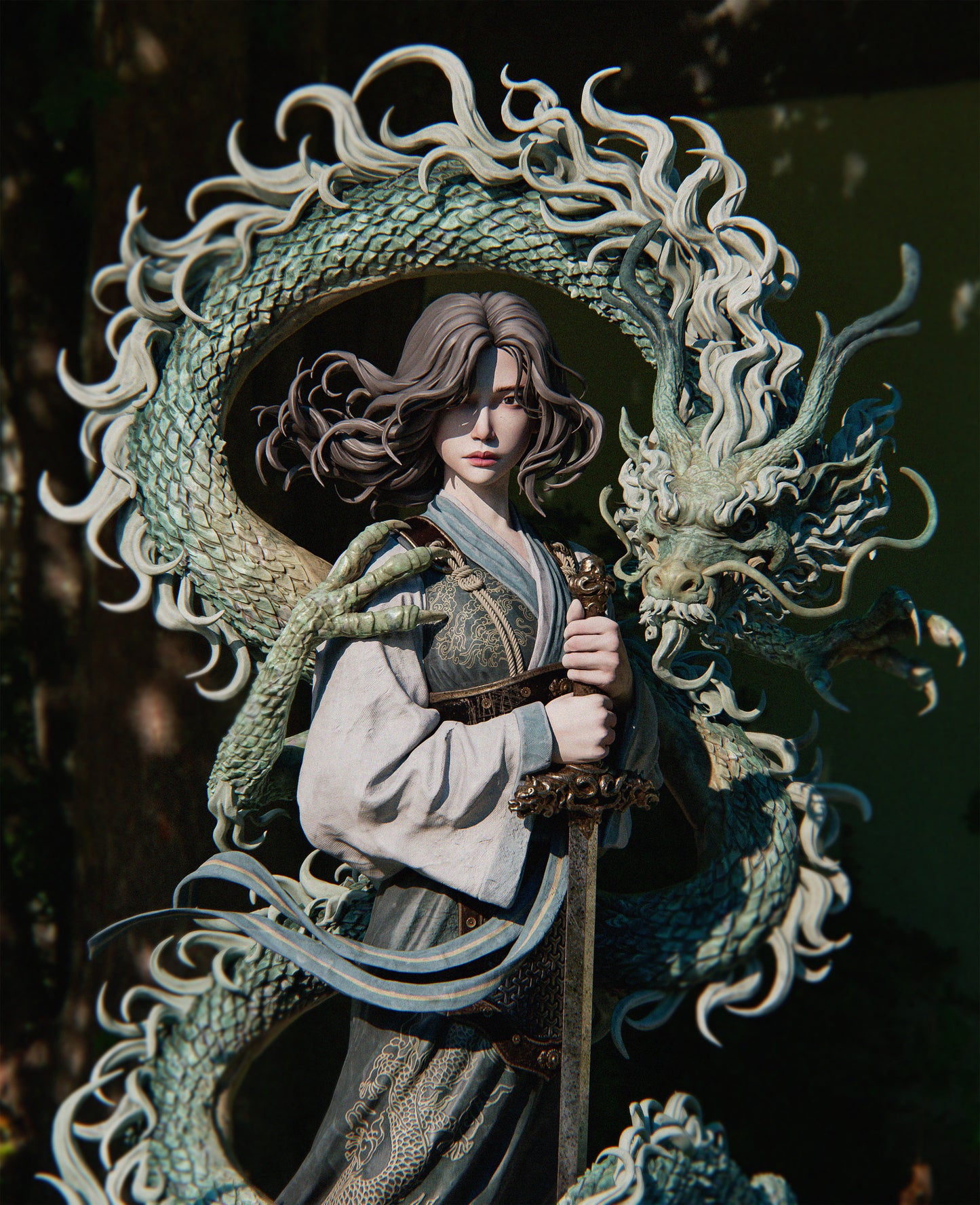 Mulan 3D STL Printable Figure – Epic Fantasy Fan Art STL with Dragon for Resin Printing (1/6 Pre-Supported, 1/6 Cut, 1/9 Cut & Uncut