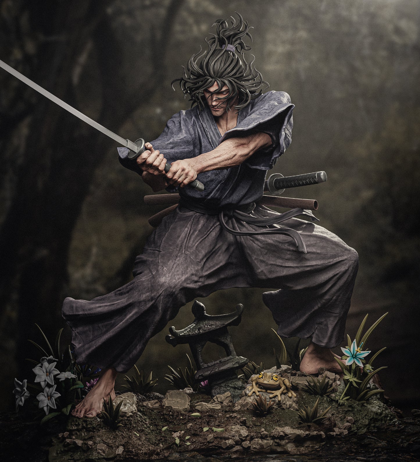 Musashi Miyamoto STL File – Dual Katana Samurai | 1/6 & 1/9 Scale | Historical & Anime 3D Model