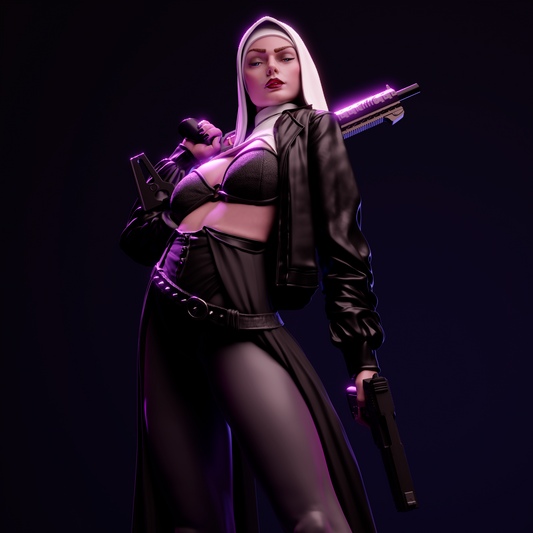 Nun with a Gun 3D Model STL File – Dark Fantasy 3D Printable Figurine