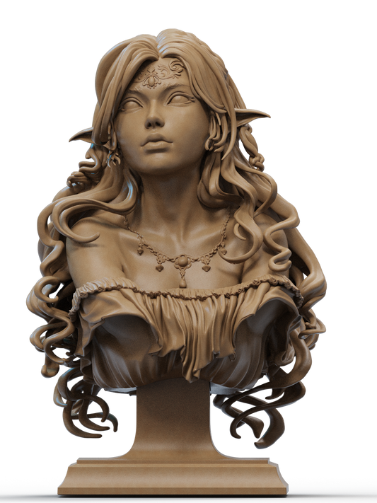 Elf Princess Bust 3D Print File: Exquisite 1/6 & 1/12 Scale STL Collectible