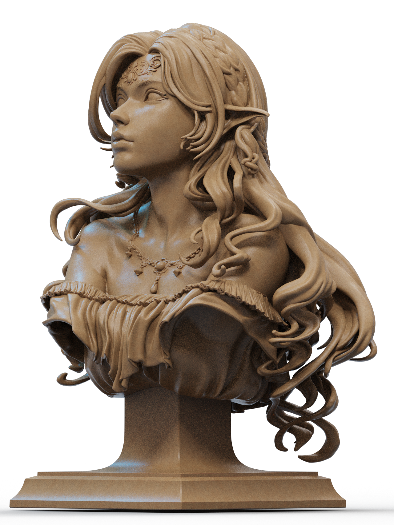 Elf Princess Bust 3D Print File: Exquisite 1/6 & 1/12 Scale STL Collectible