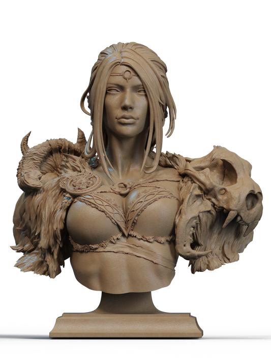 Barbarian Queen Bust 3D Print File: Epic 1/6 & 1/9 Scale STL Collectible