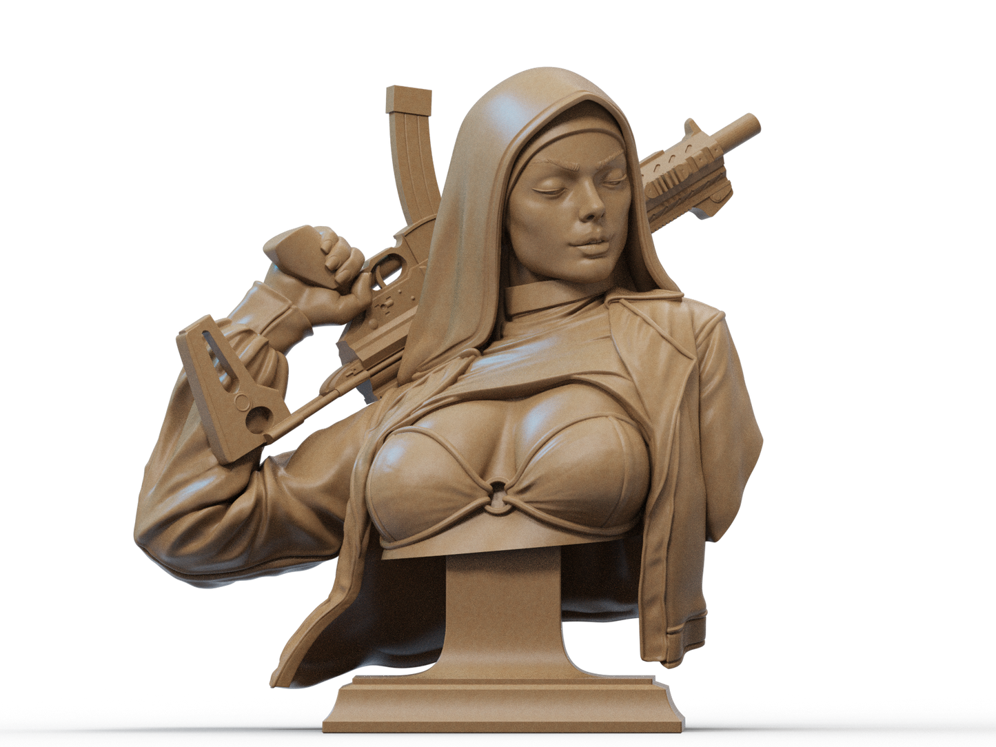 Nun with Gun Bust 3D Print File: Detailed 1/6 & 1/12 Scale STL Collectible