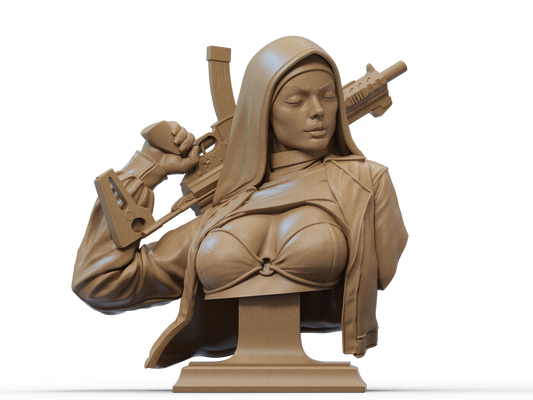 Nun with Gun Bust 3D Print File: Detailed 1/6 & 1/12 Scale STL Collectible