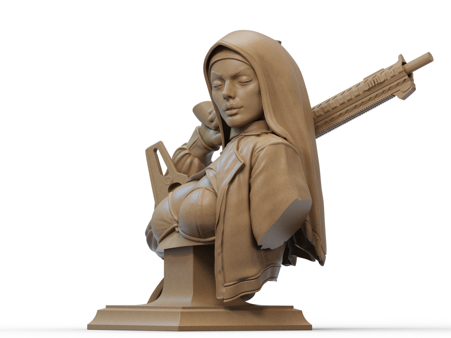 Nun with Gun Bust 3D Print File: Detailed 1/6 & 1/12 Scale STL Collectible