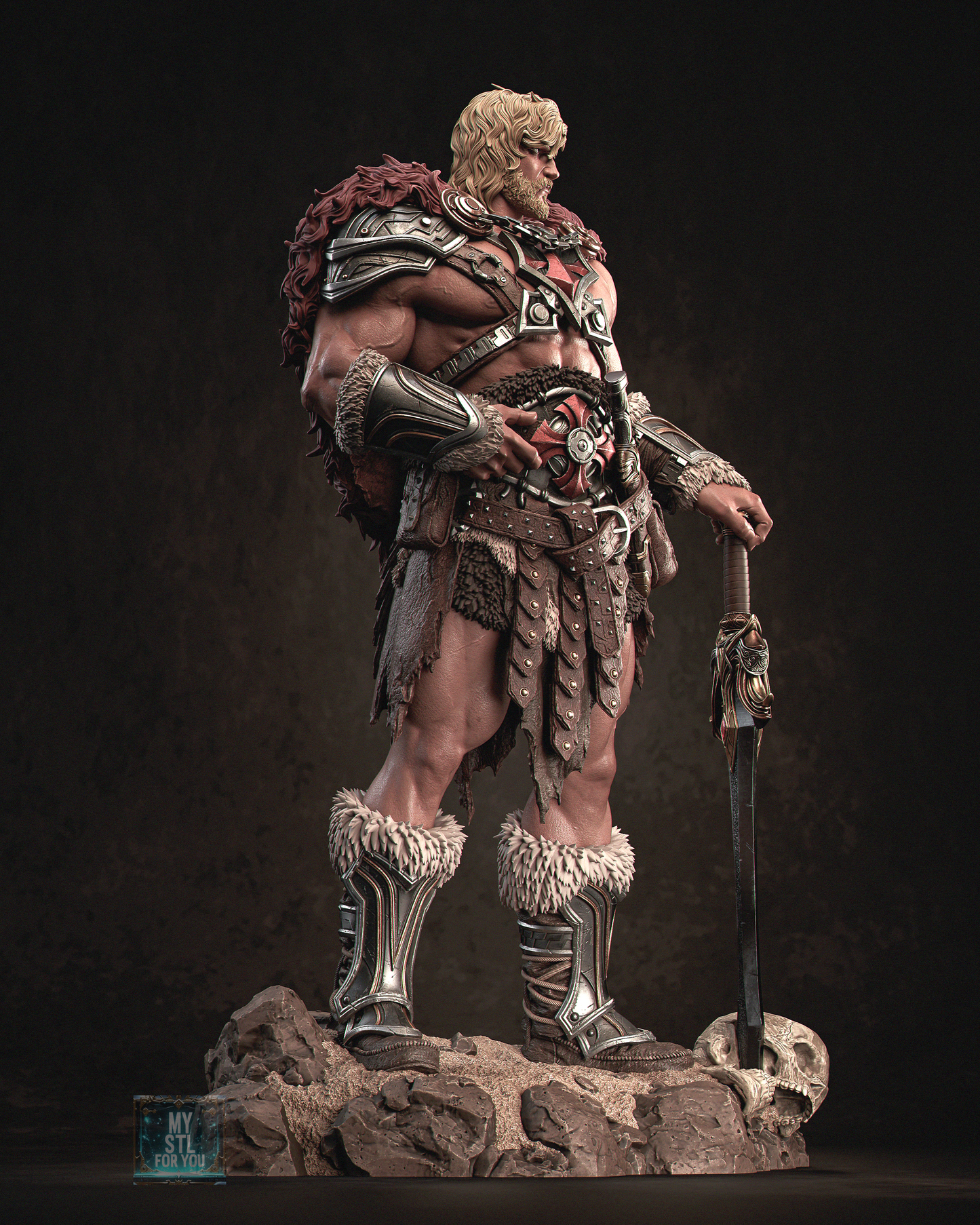He‑Man Barbarian Hero Statue STL – 1/6 & 1/9 Scale, Presupported + Uncut