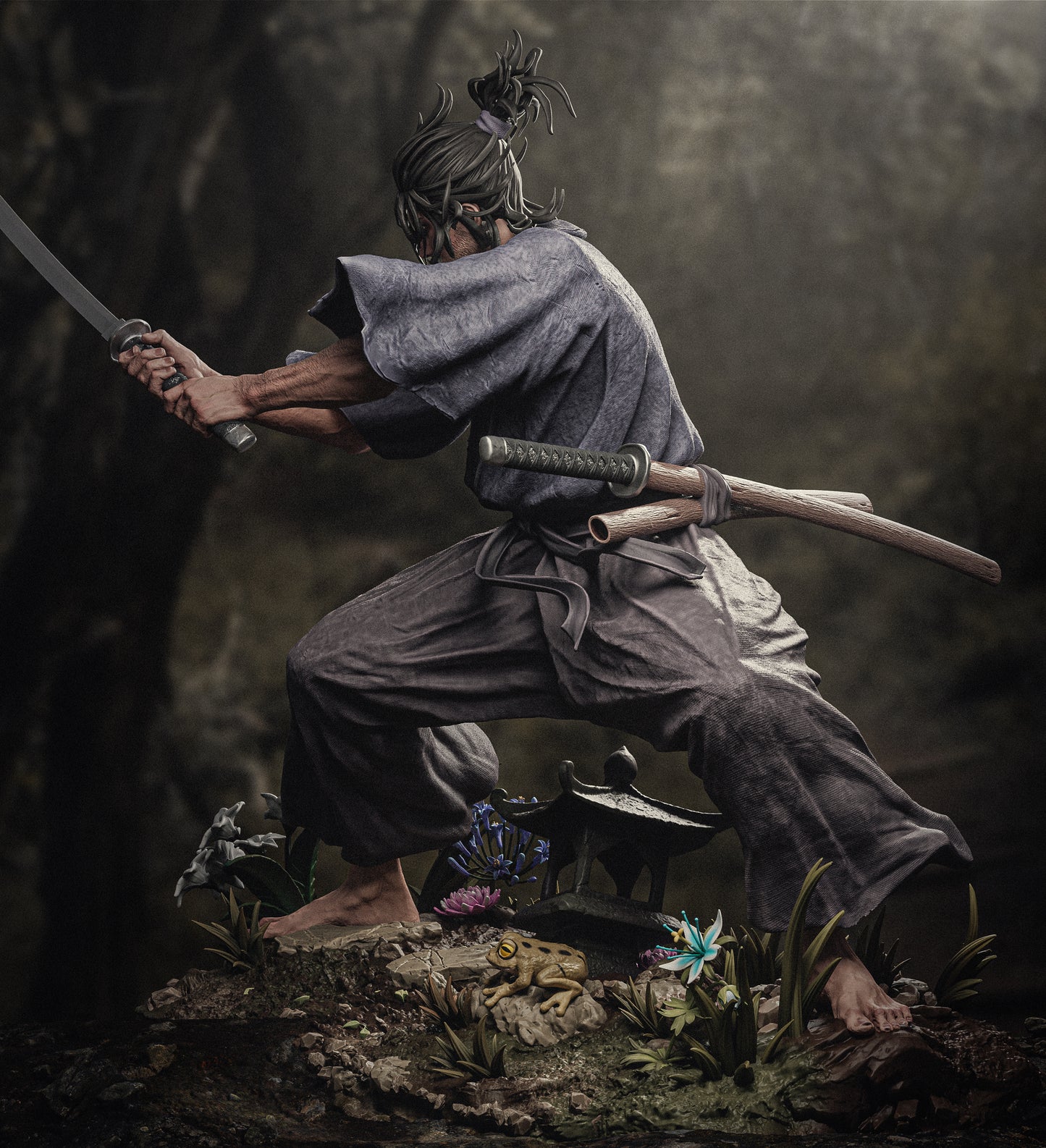 Musashi Miyamoto STL File – Dual Katana Samurai | 1/6 & 1/9 Scale | Historical & Anime 3D Model