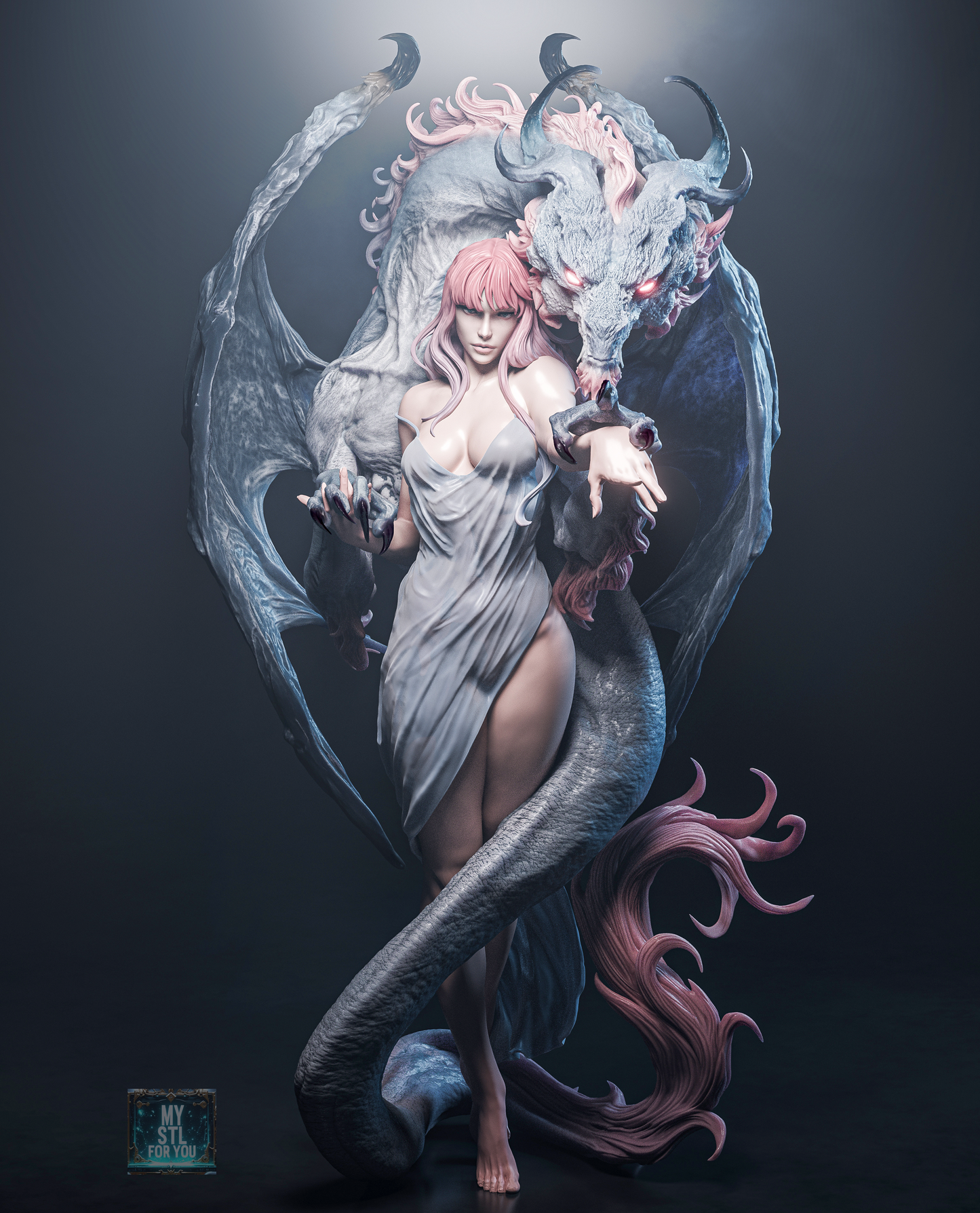 Dragon Lady & Dragon Statue STL – 1/6 & 1/9 Scale, Presupported + Uncut