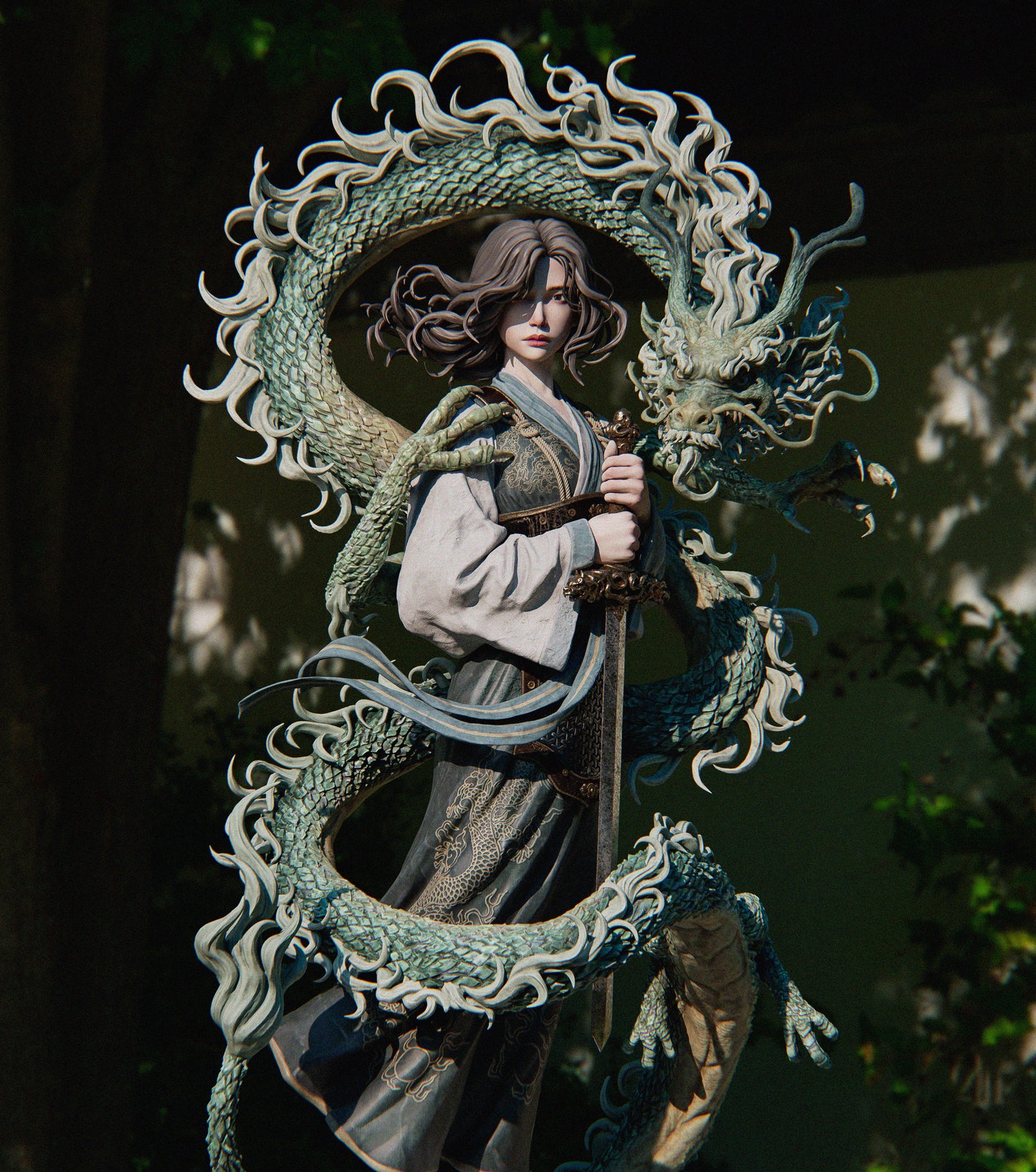 Mulan 3D STL Printable Figure – Epic Fantasy Fan Art STL with Dragon for Resin Printing (1/6 Pre-Supported, 1/6 Cut, 1/9 Cut & Uncut
