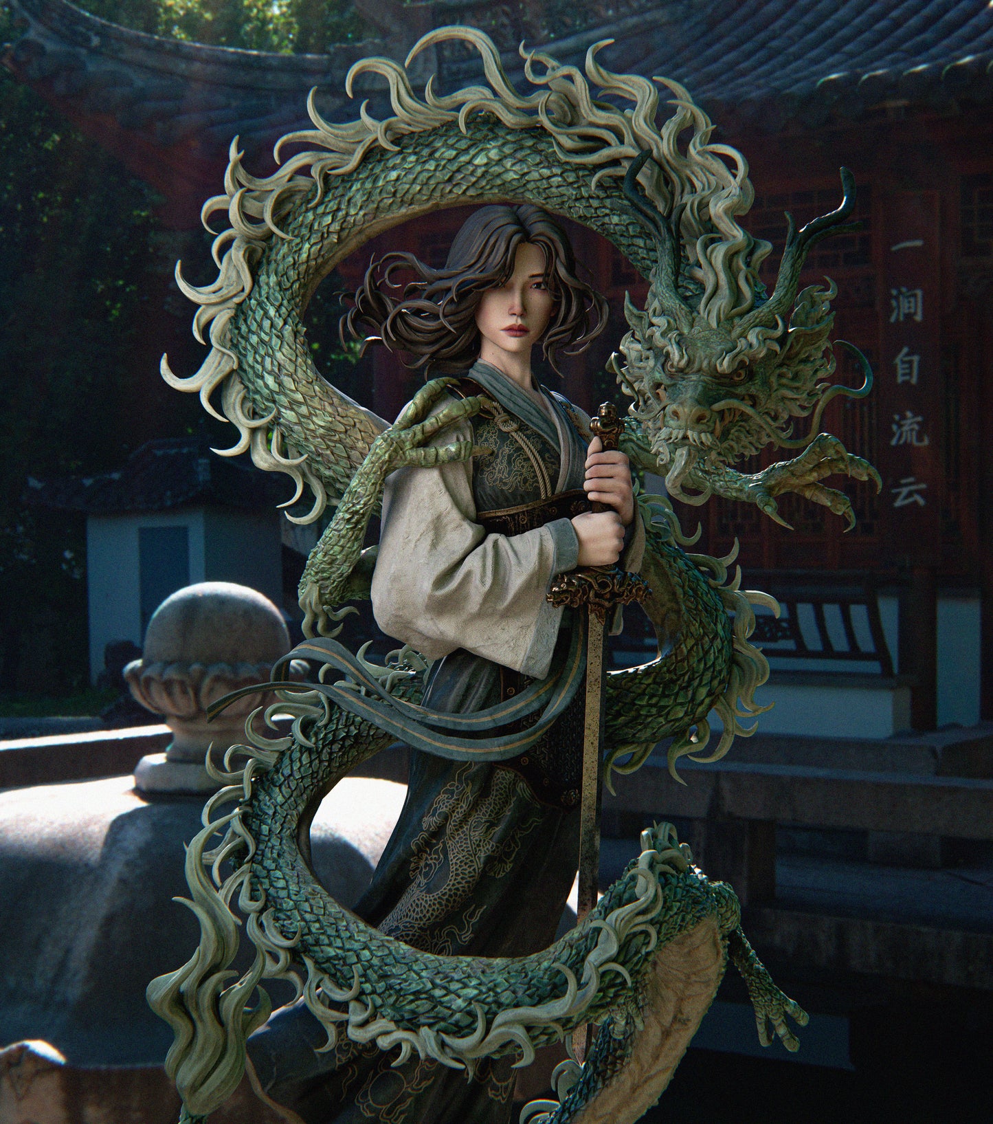 Mulan 3D STL Printable Figure – Epic Fantasy Fan Art STL with Dragon for Resin Printing (1/6 Pre-Supported, 1/6 Cut, 1/9 Cut & Uncut