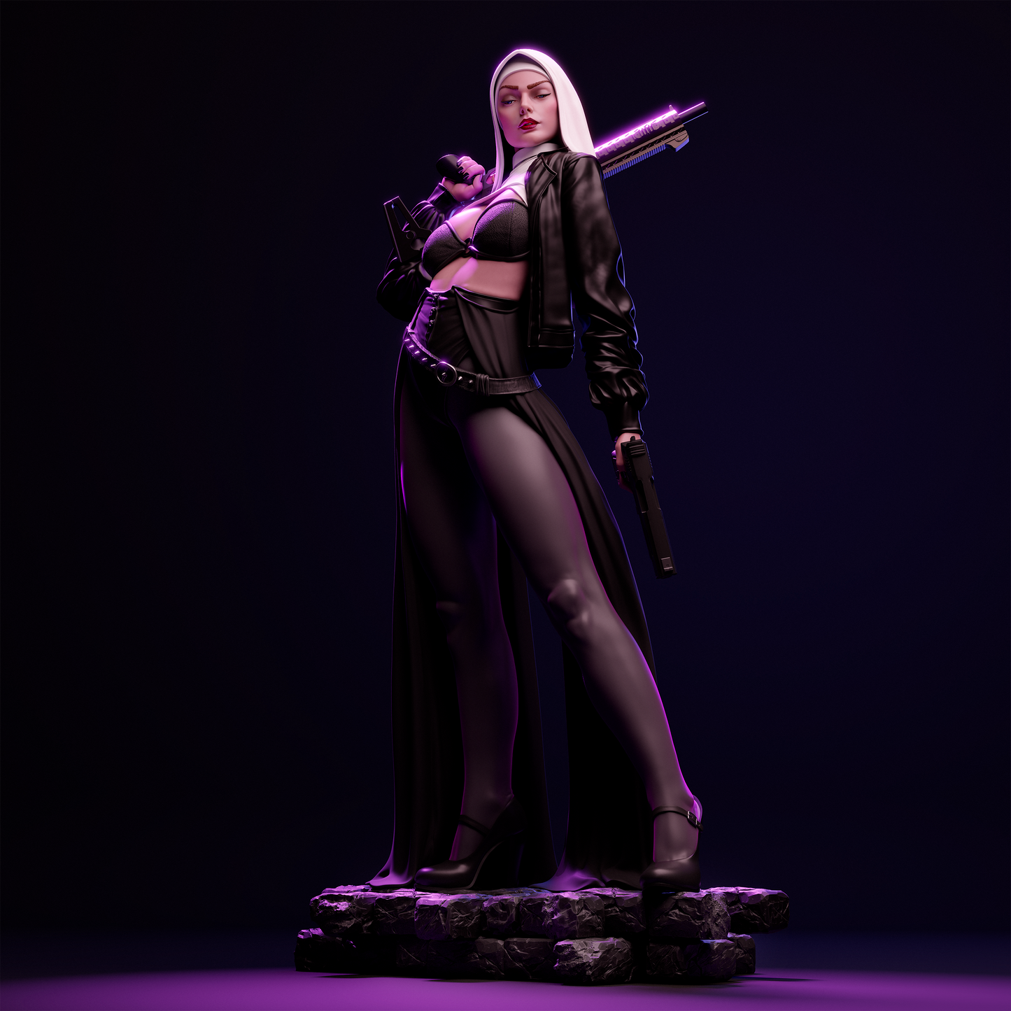 Nun with a Gun 3D Model STL File – Dark Fantasy 3D Printable Figurine