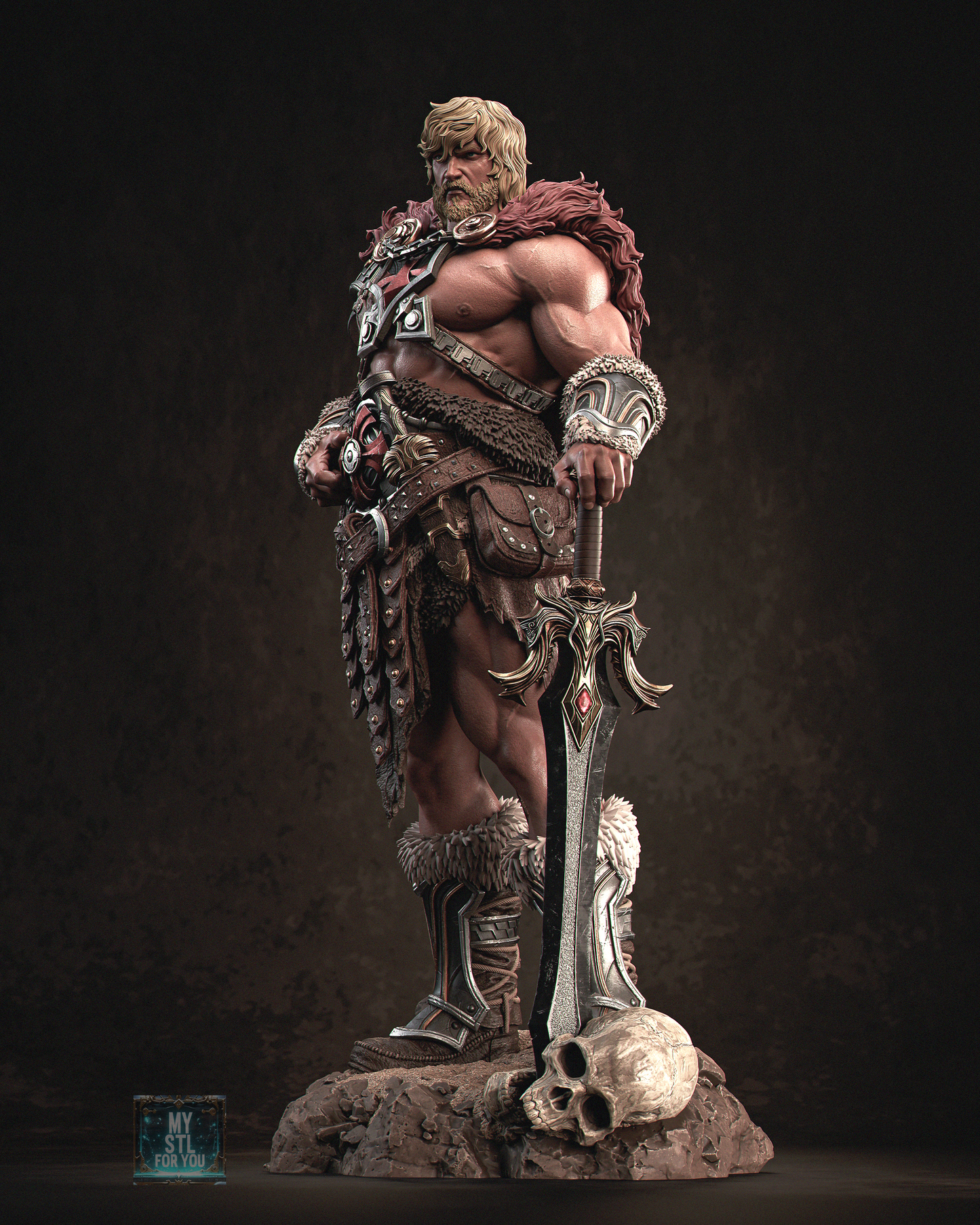 He‑Man Barbarian Hero Statue STL – 1/6 & 1/9 Scale, Presupported + Uncut