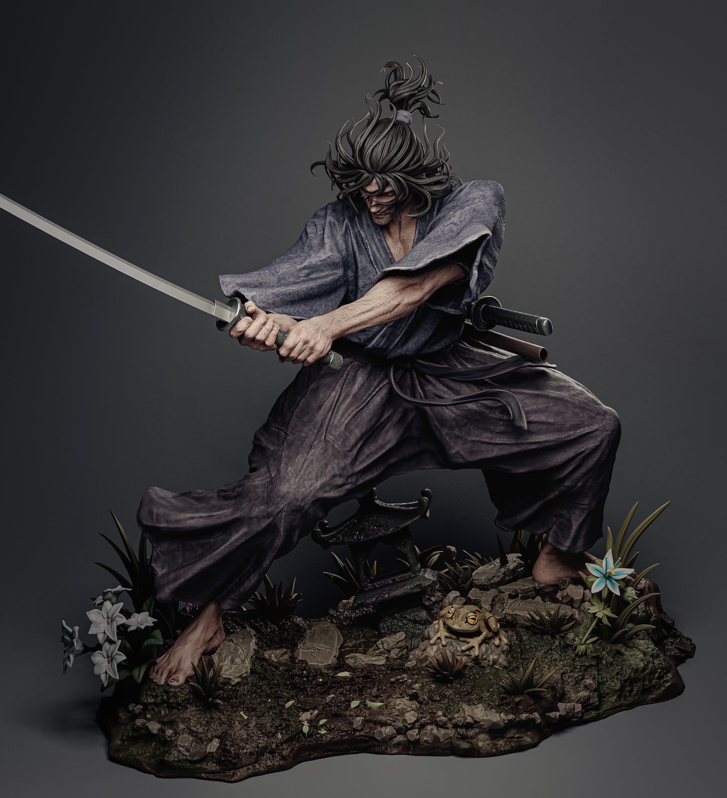 Musashi Miyamoto STL File – Dual Katana Samurai | 1/6 & 1/9 Scale | Historical & Anime 3D Model