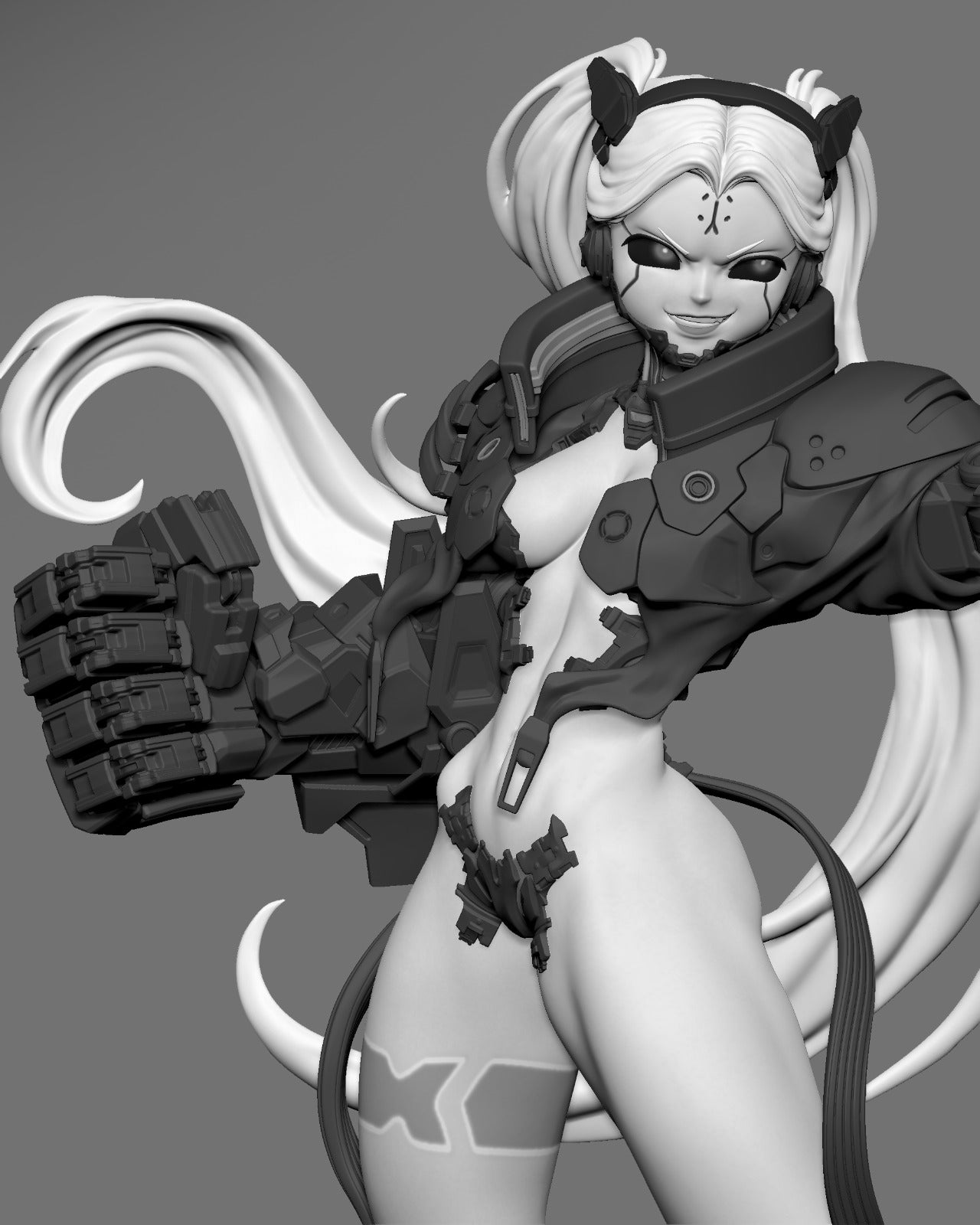 Rebecca Smasher 3D STL File – Cyberpunk Printable Model in 1:12, 1:6, 1:4 | Pre-Supported & Uncut Options