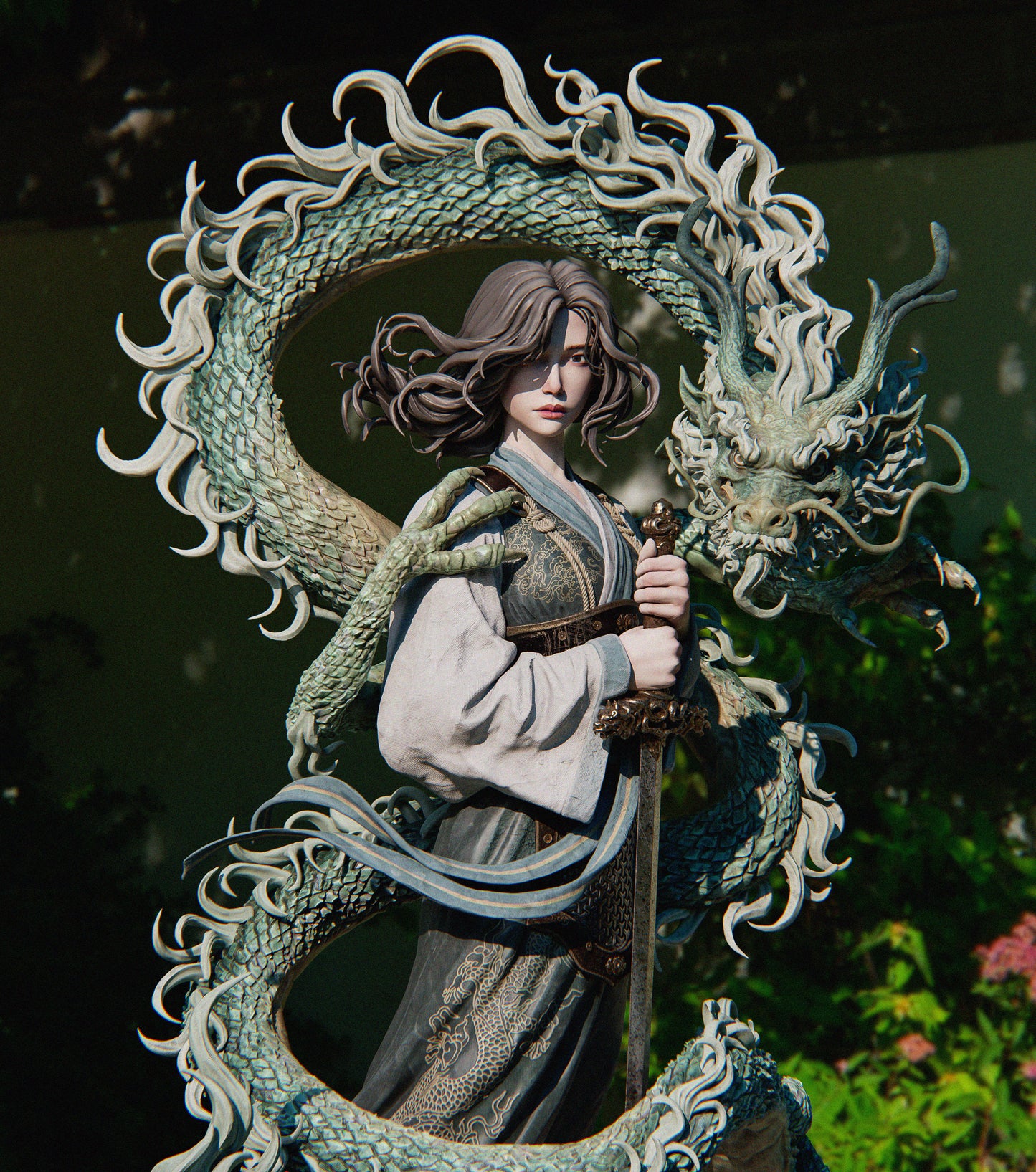 Mulan 3D STL Printable Figure – Epic Fantasy Fan Art STL with Dragon for Resin Printing (1/6 Pre-Supported, 1/6 Cut, 1/9 Cut & Uncut