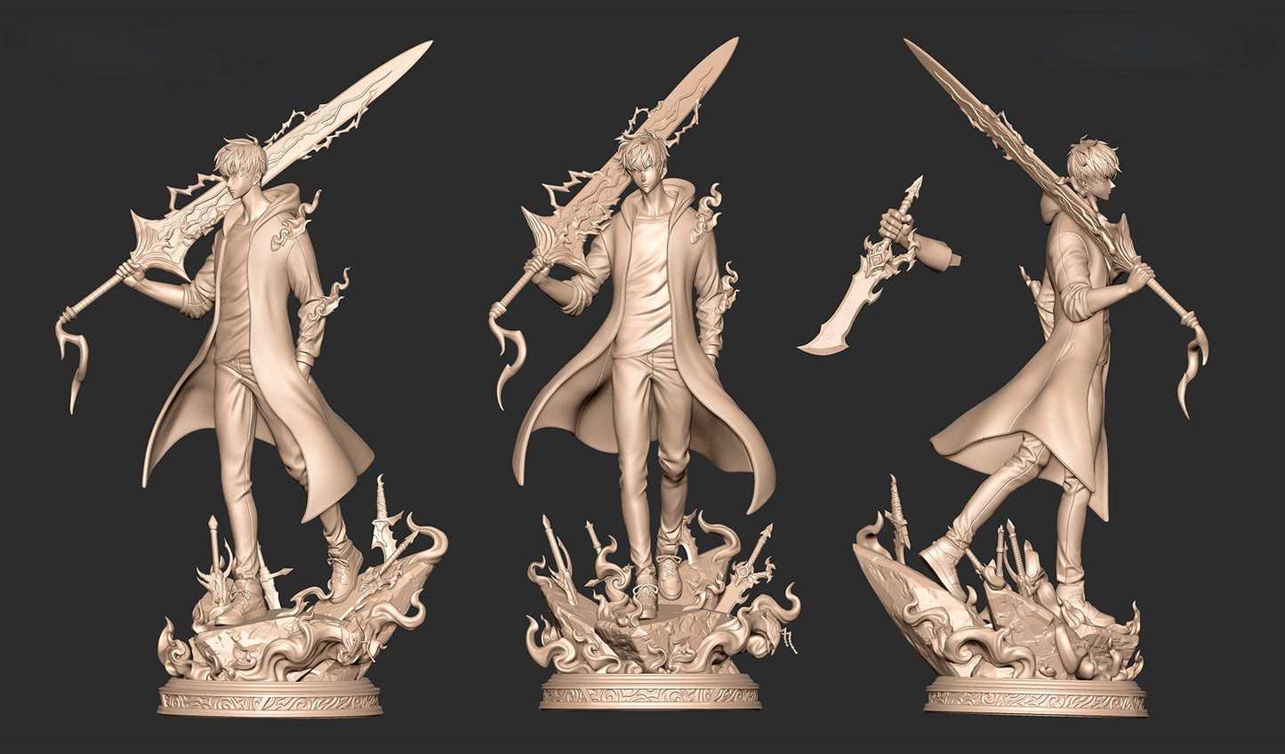 Sung Jin-Woo Solo Leveling 3D Model - Blue Glowing Sword