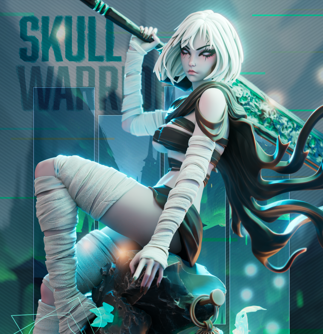 SkullWaririor 1/7 Scale Statue | STL Files for Resin 3D Printing (Pre‑Supported + Unsupported)