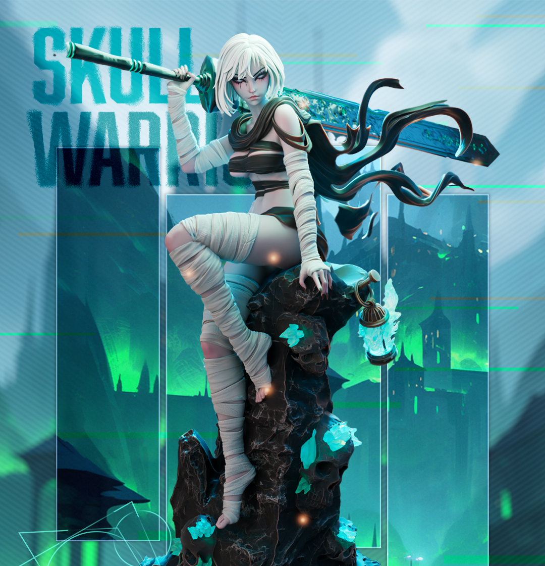 SkullWaririor 1/7 Scale Statue | STL Files for Resin 3D Printing (Pre‑Supported + Unsupported)