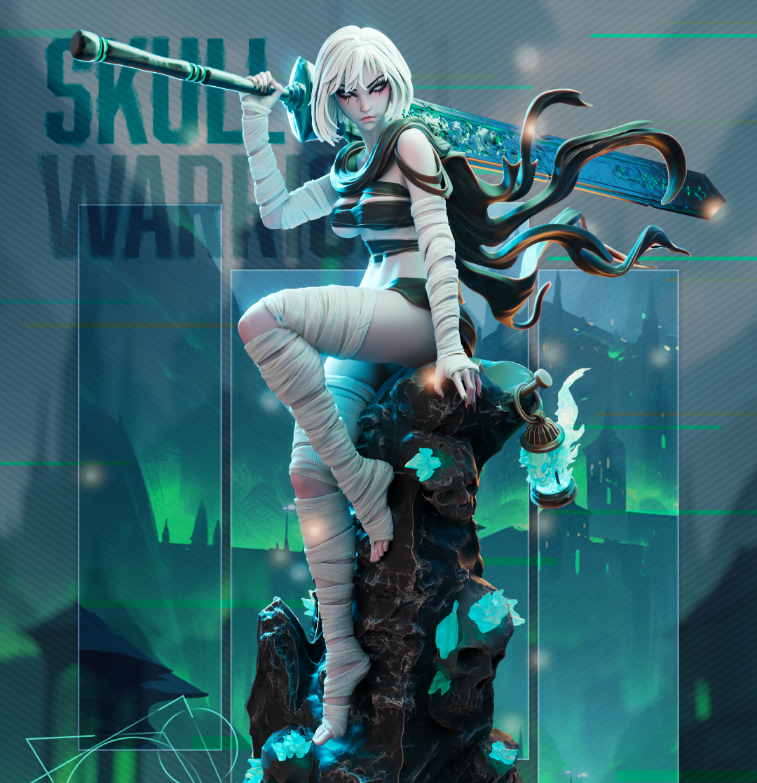 SkullWaririor 1/7 Scale Statue | STL Files for Resin 3D Printing (Pre‑Supported + Unsupported)