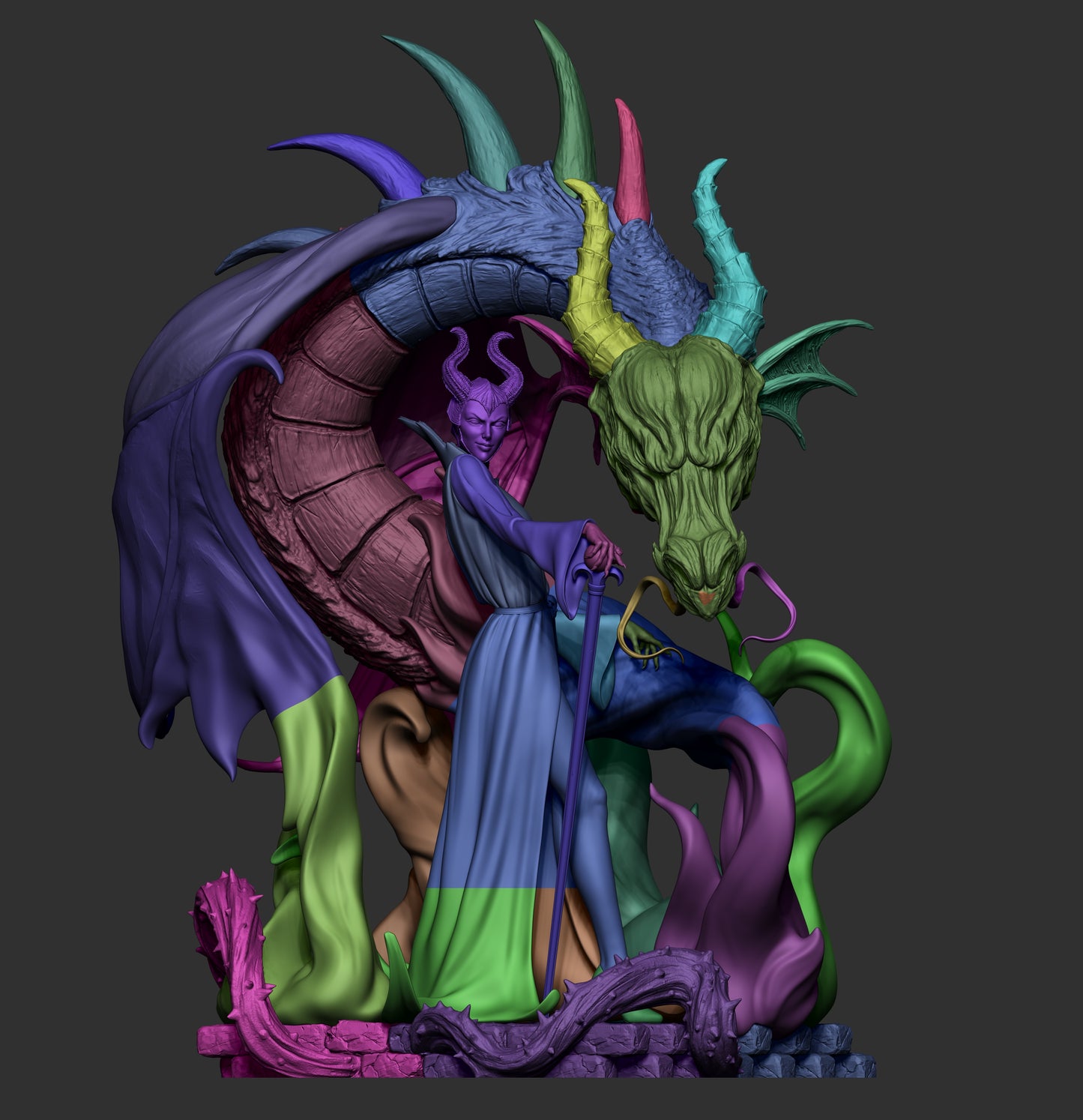 Maleficent (Mistress of All Evil) 3D Print Model - Dragon & Magic STL - Multi-Scale, Pre-Supported & Uncut Files