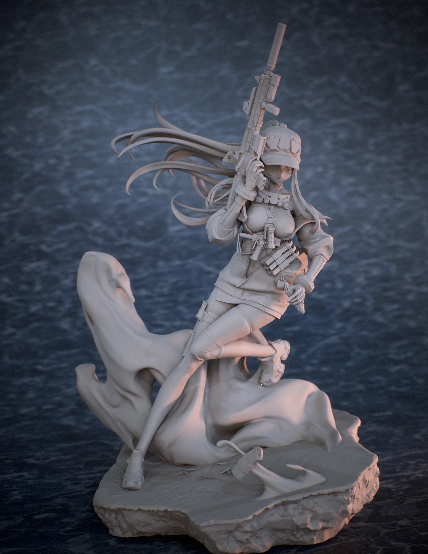 Klukai – Cyberpunk Anime Assassin STL File | 1/7 Scale Dynamic Girl Figure for 3D Printing