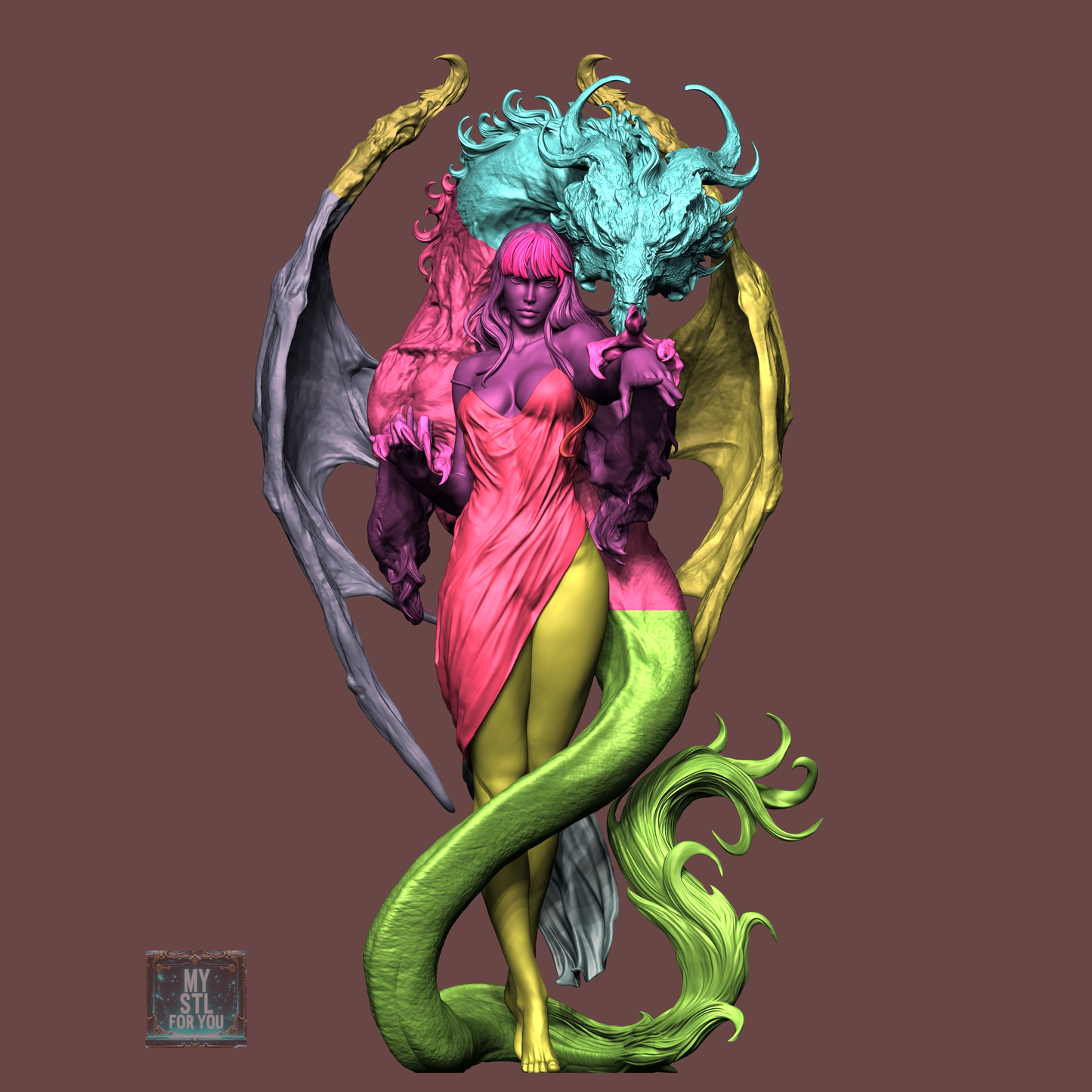 Dragon Lady & Dragon Statue STL – 1/6 & 1/9 Scale, Presupported + Uncut