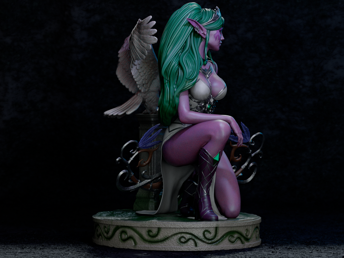 Tyrande – Night Elf Huntress & Moon Owl Companion 3D STL Statue | 1/6 Split, 1/6 Pre-Supported, 1/9 Split & 1/9 Uncut