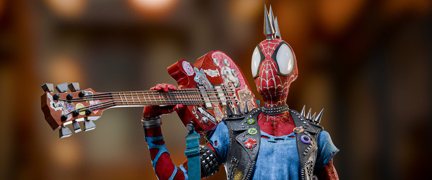 Spider-Punk (Spider-Man) 3D Print File: Anarchy & 웹-Slinging STL - 1:6, 1:9, 1:12 Scale Options - Ready-to-Print, Split, Pre-Supported & Uncut