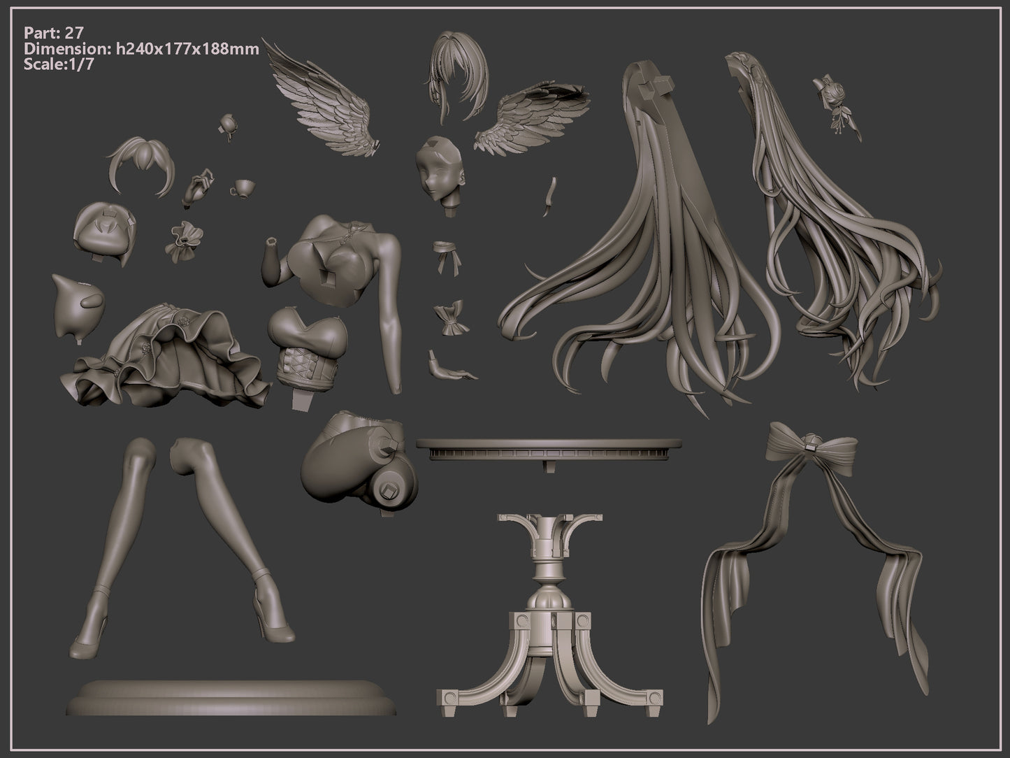 Dorothy (Pink Angelic Tea Party) 1/7 Scale 3D Print Model - Pre-Supported & Unsupported STL/LYS