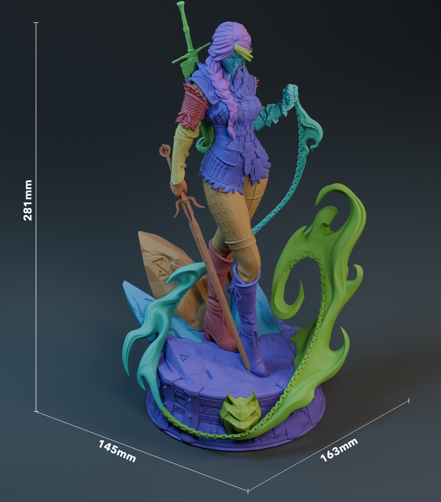 Stylized Ciri 3D STL File | The Witcher 4 Inspired 3D Print Model | 281mm Pre-Supported & Unsupported