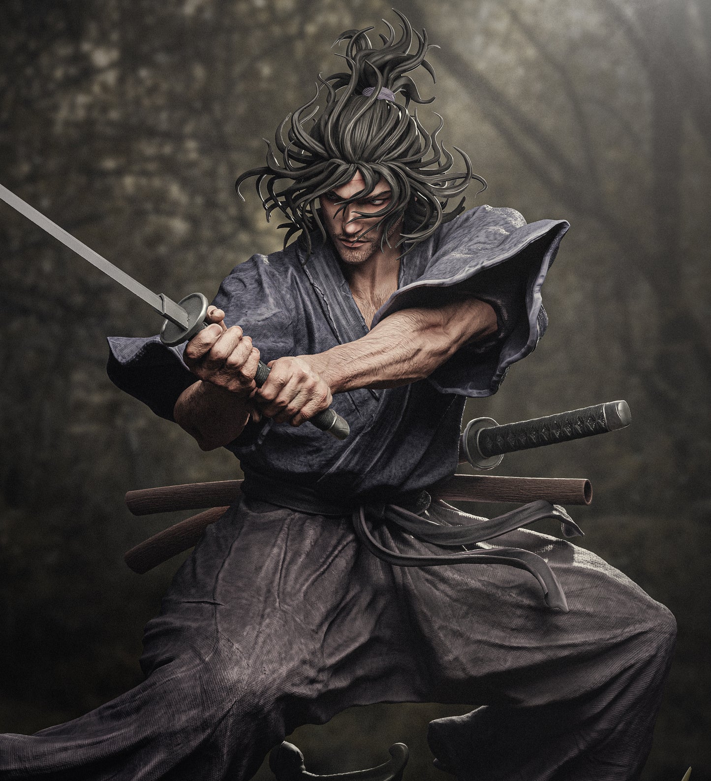 Musashi Miyamoto STL File – Dual Katana Samurai | 1/6 & 1/9 Scale | Historical & Anime 3D Model