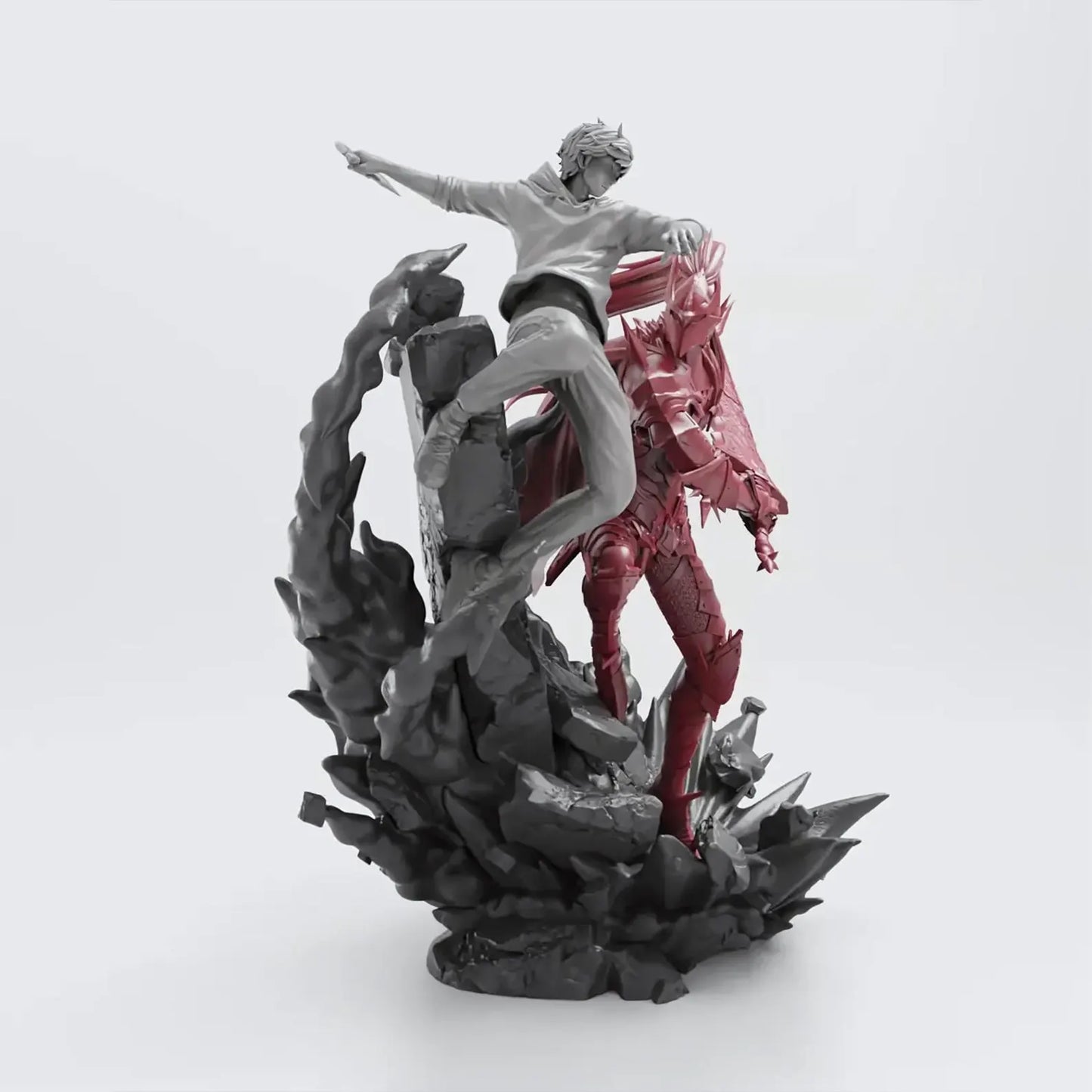 Sung Jin-Woo vs Blood Knight – Solo Leveling – Diorama STL 3D Print Files Pre-Supported + Bust