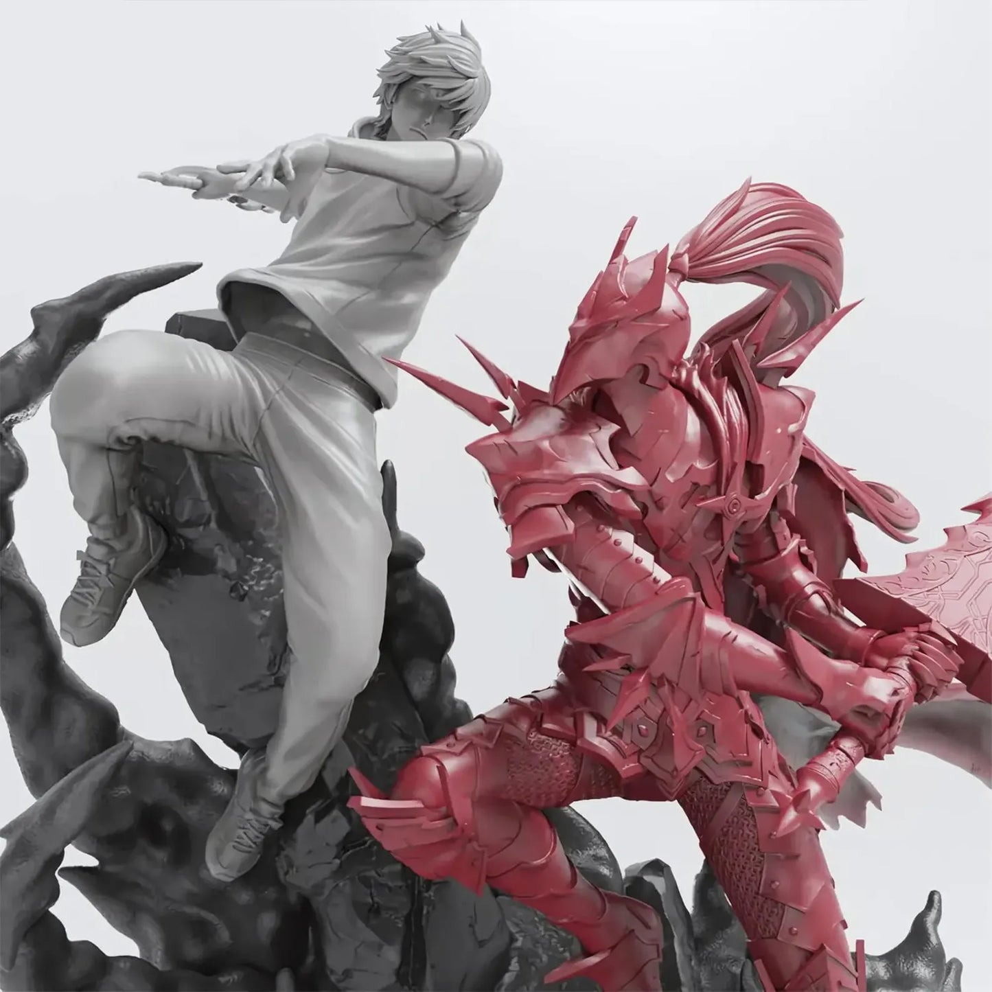 Sung Jin-Woo vs Blood Knight – Solo Leveling – Diorama STL 3D Print Files Pre-Supported + Bust