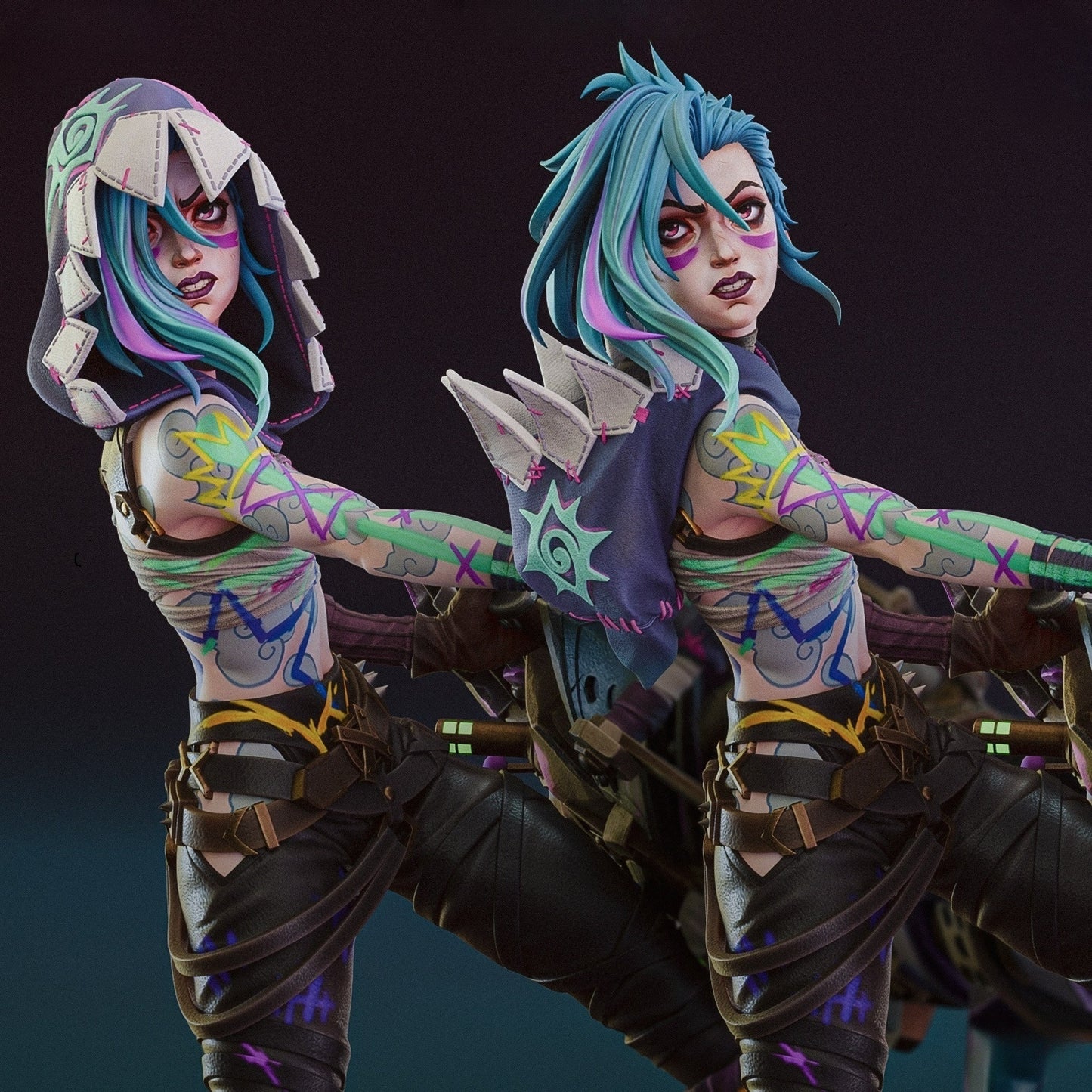 Pre-support Jinx Arcane League of Legends 3D Print File - STL Model